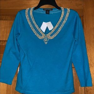 Babette Ballinger Women’s M Turquoise Bead Sweater